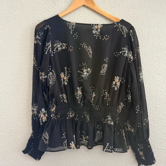 Ann Taylor Black Floral Long Sleeve Size Medium EUC - Picture 2 of 4